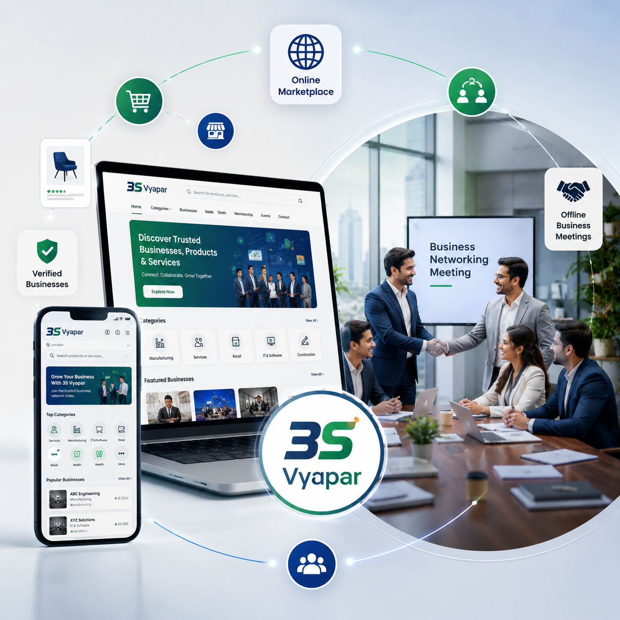 3S Vyapar online marketplace and offline networking model